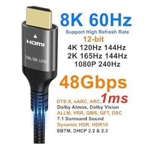 Cable HDMI de 10k 8k 4k de 3.3 pies certificado 48Gbps_3