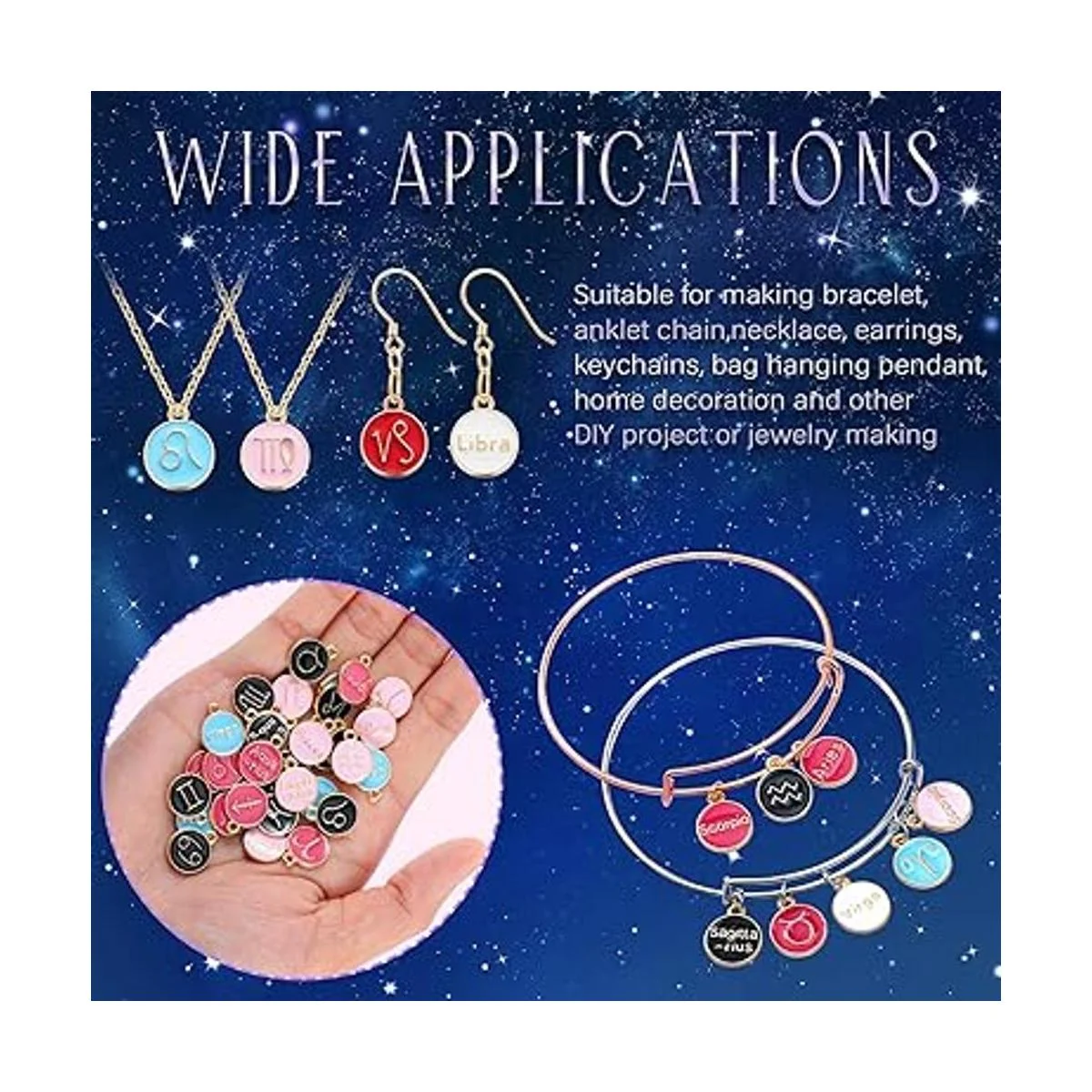 Henoyso 72 dijes de signo del zodiaco redondos de metal_3