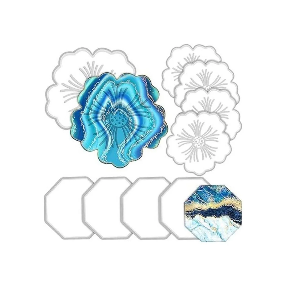 El juego de 8 moldes de resina de silicona de posavasos_1
