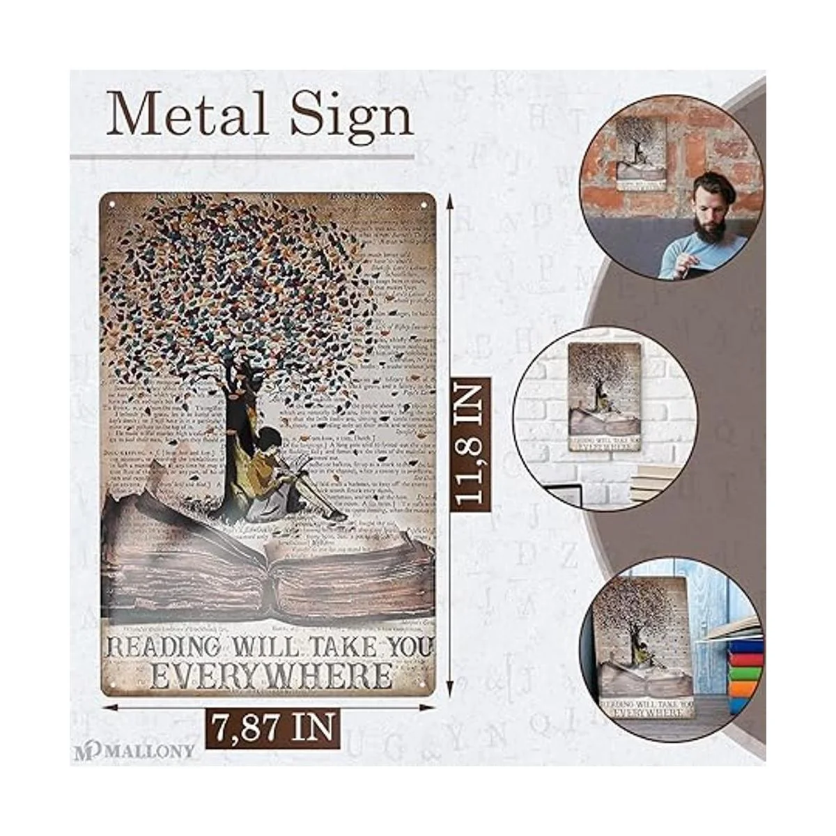 MALLONY Letrero de metal para leer con texto en inglés_2