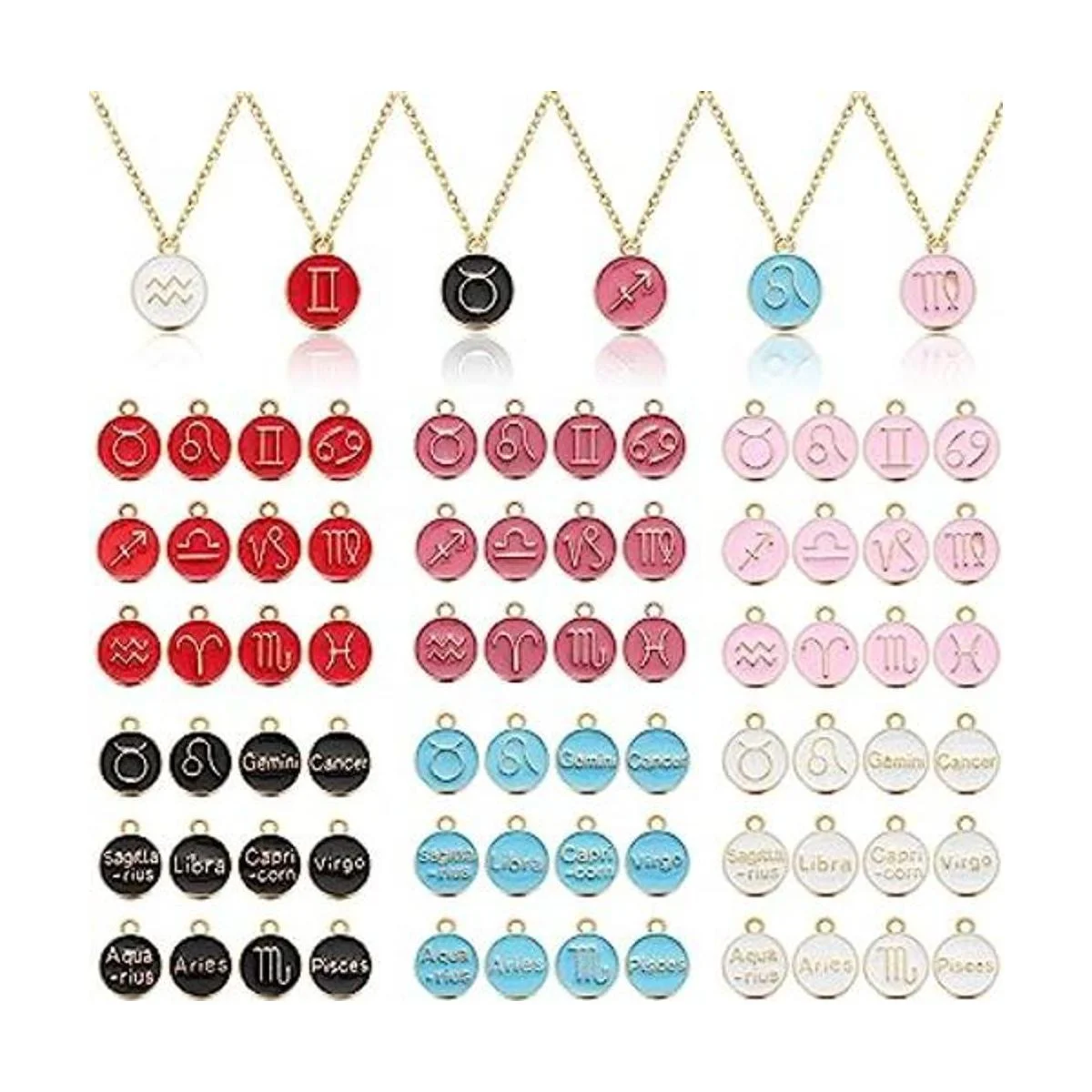 Henoyso 72 dijes de signo del zodiaco redondos de metal_1