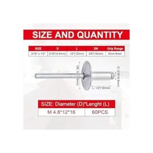 PAGOW 60 remaches ciegos de aluminio con reborde de 316 x_2