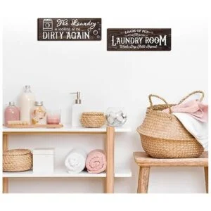 2 letreros de madera para cuarto de servicio decoración_6