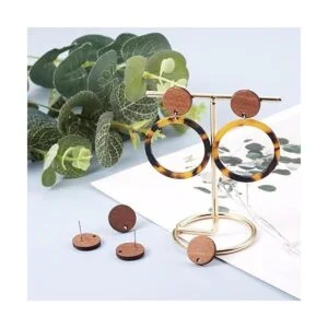 de aretes de madera natural con diseño de disco redondo_5