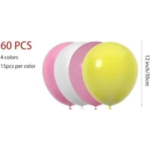Paquete de 60 globos de látex rosa amarillo y blanco de 12_3