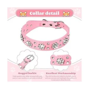 Collar de perro de piel sintética con diamantes de_2