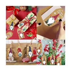 Doumeny 200 etiquetas de regalo de gnomo de Navidad_7