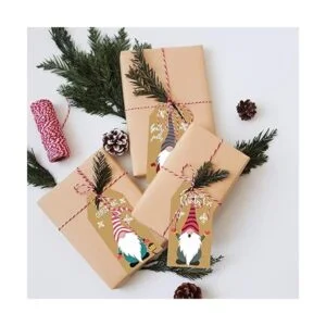 Doumeny 200 etiquetas de regalo de gnomo de Navidad_3