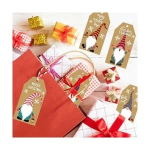 Doumeny 200 etiquetas de regalo de gnomo de Navidad_5