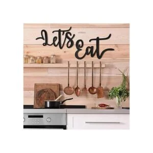 2 piezas de madera Lets Eat Sign rústica negro recorte_4