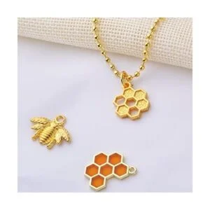 50pcs Honeycomb Bee Charms Esmalte Abeja Charms Rhinestone_5
