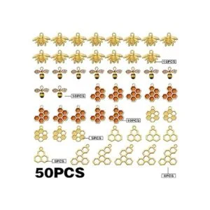 50pcs Honeycomb Bee Charms Esmalte Abeja Charms Rhinestone_2