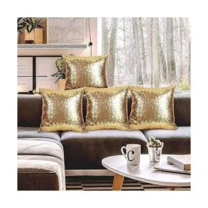 Juego de 2 almohadas decorativas de lentejuelas doradas_3