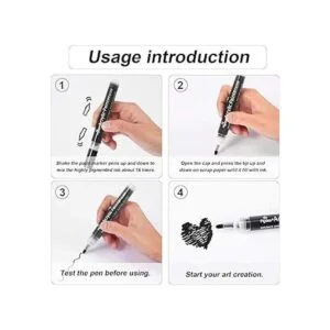 12 bolígrafos de pintura acrílica en blanco y negro de_5