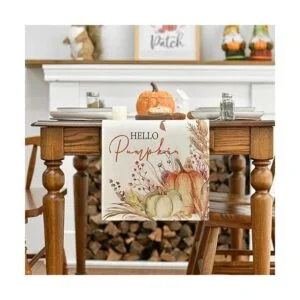 Artoid Mode Camino de mesa de Hello Pumpkin Flowers Leaves_2