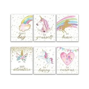 Juego de 6 carteles inspiradores de acuarela de unicornio_1