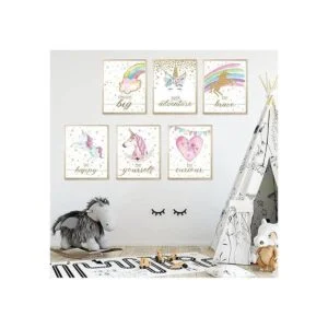 Juego de 6 carteles inspiradores de acuarela de unicornio_2