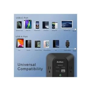 Addtam Cargador de pared USB Extensor de 5 tomas de_3