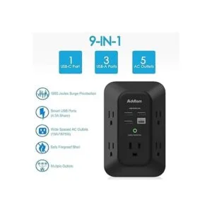 Addtam Cargador de pared USB Extensor de 5 tomas de_2