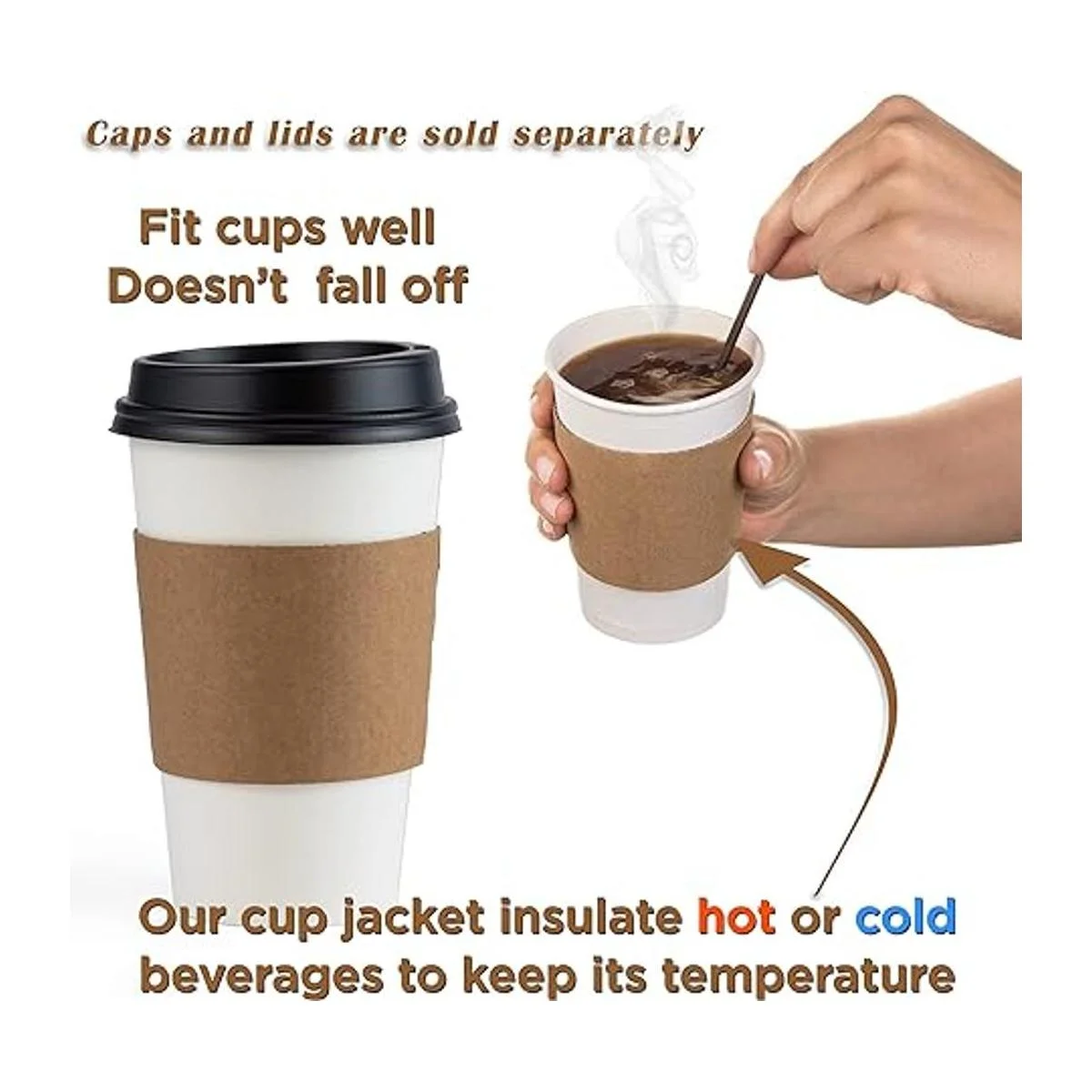 Paquete de 100 fundas para taza de café Kraft marrón_6