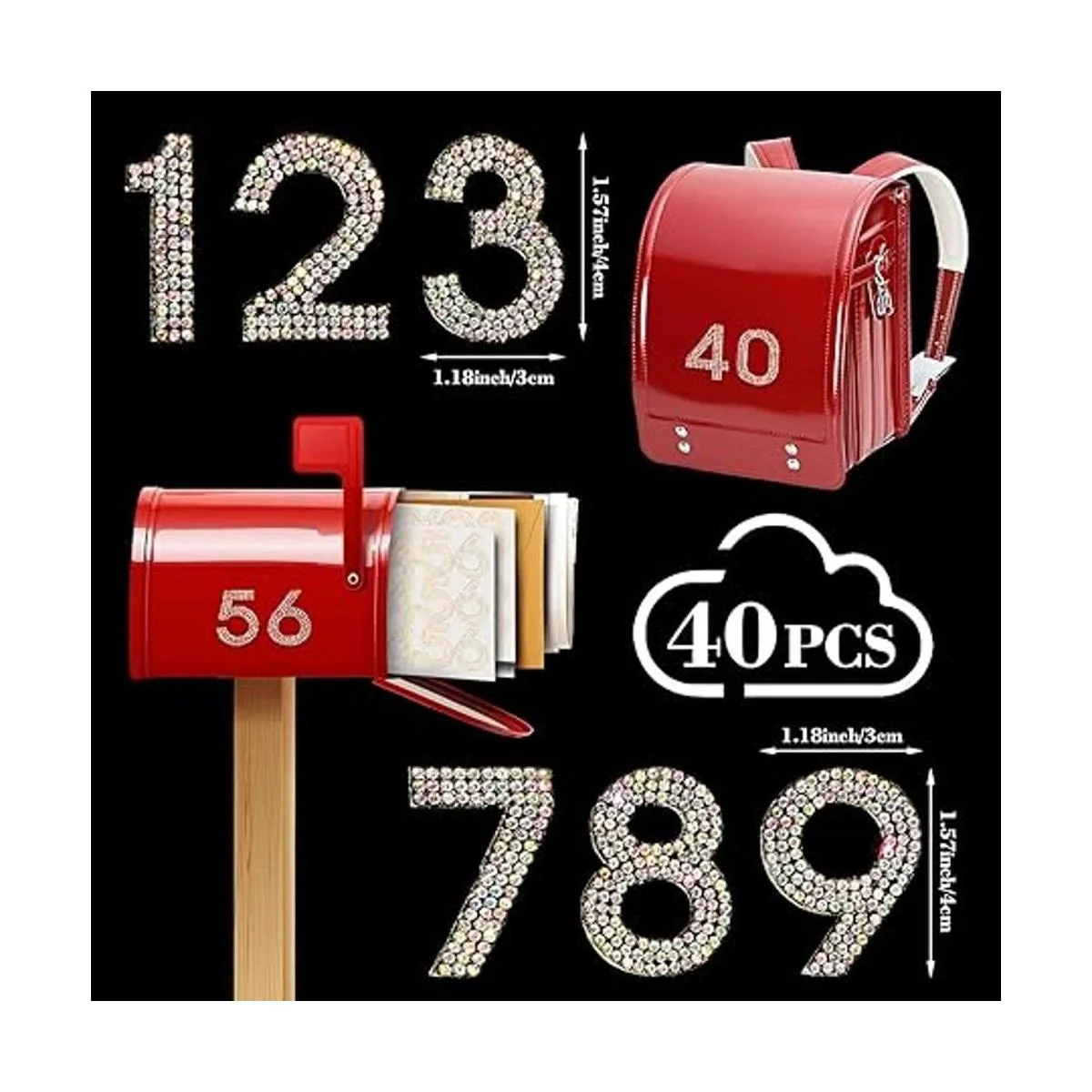 Locacrystal 40 calcomanías de números de diamantes de_3