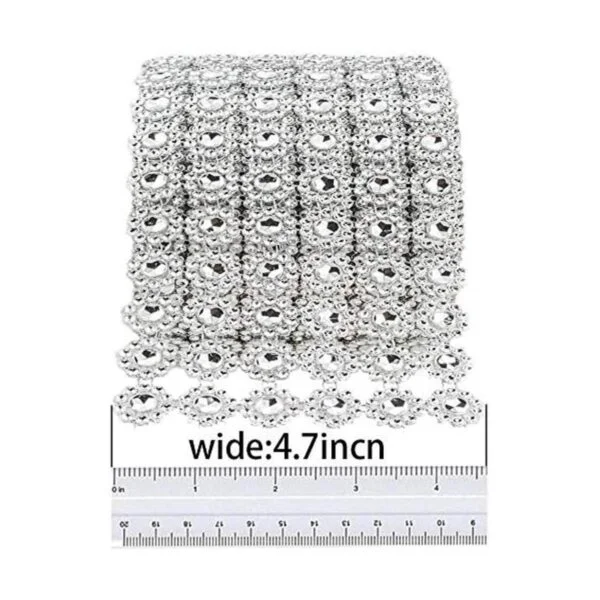 Rollo de malla con forma de flor de diamante de plata_2