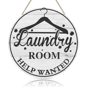 FWIEXA Laundry Room Help Wanted Placa de madera rústica_1