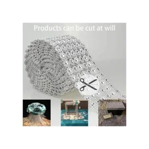 Rollo de malla con forma de flor de diamante de plata_3