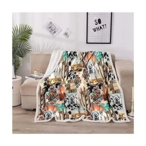 Linda manta con estampado de vaca de dibujos animados_3