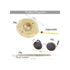 4 unids gato gafas de gato cadena oro corbata y sombrero_3