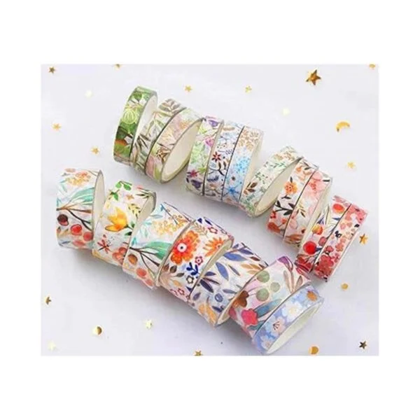 YUBX Juego de 18 rollos de cinta washi floral dorada VSCO_5
