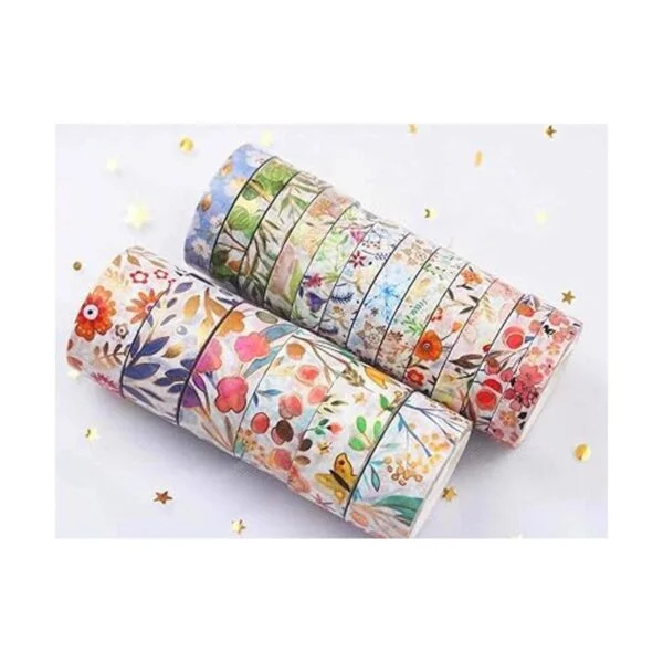 YUBX Juego de 18 rollos de cinta washi floral dorada VSCO_3