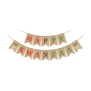 SWYOUN Burlap Happy Kwanzaa Banner Patrimonio Africano_1