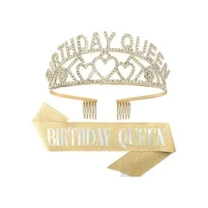 CAVETEE Tiara y banda de diamantes de imitación dorados_1