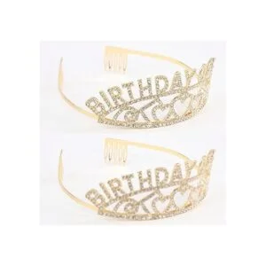 CAVETEE Tiara y banda de diamantes de imitación dorados_3