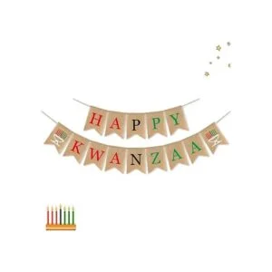 SWYOUN Burlap Happy Kwanzaa Banner Patrimonio Africano_5