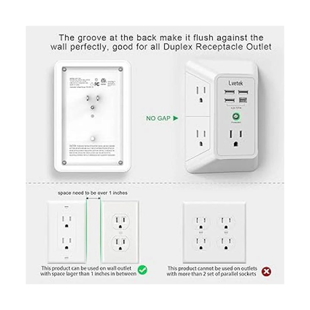 LVETEK Cargador de pared USB protector de sobretensión_2