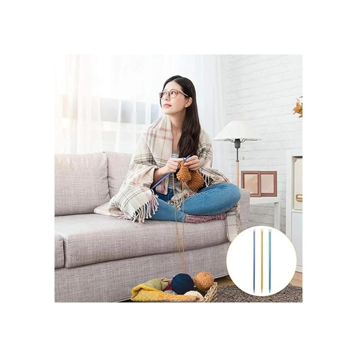 Juego de 6 piezas3 pares de agujas de tejer rectas de_7