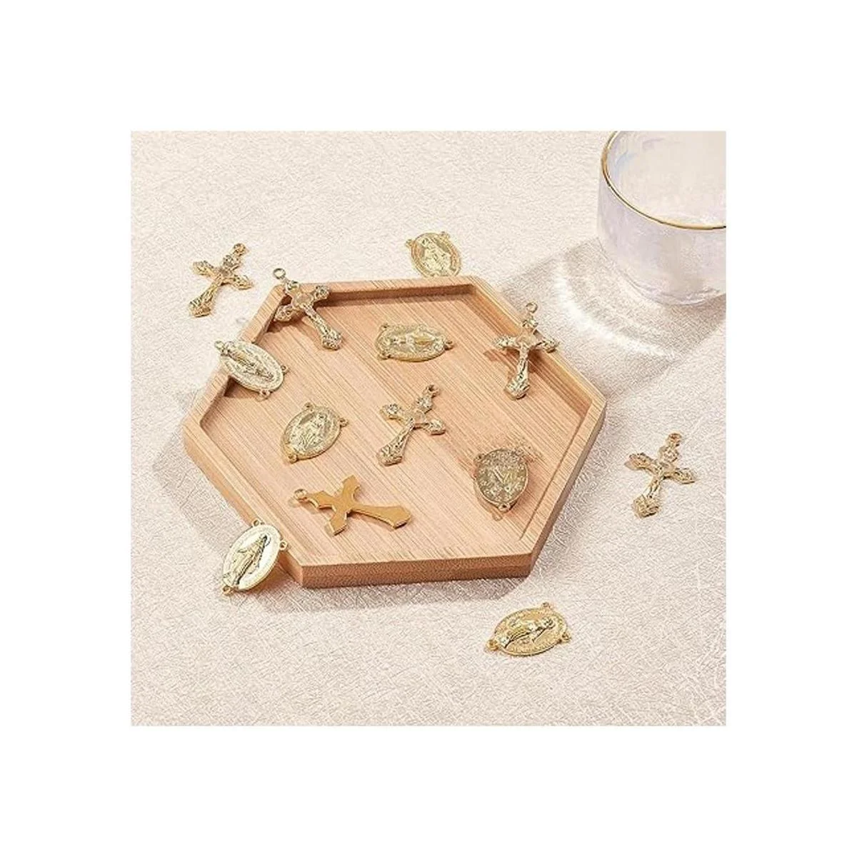 SUNNYCLUE 40 piezas de rosario de estilo tibetano dorado_4