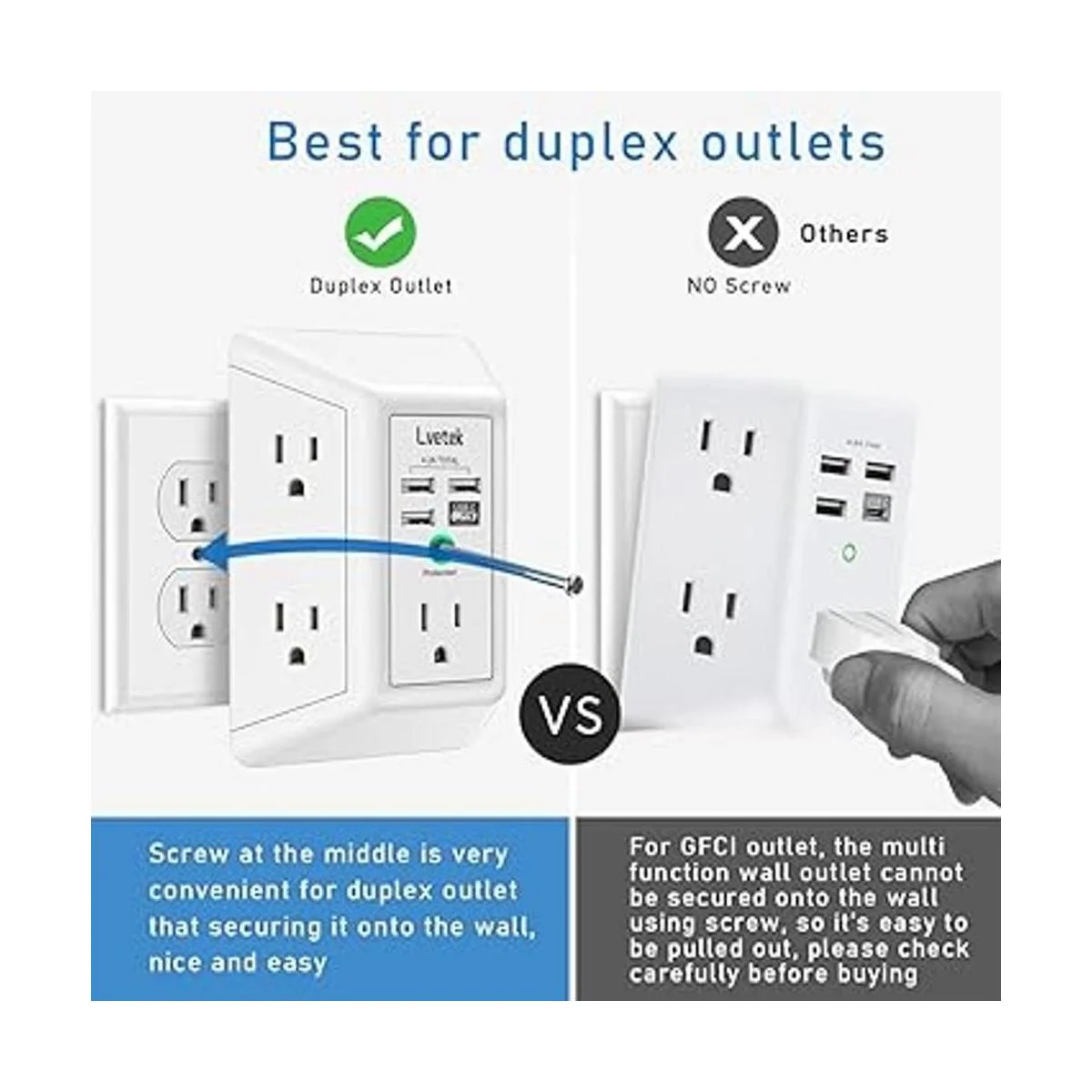 LVETEK Cargador de pared USB protector de sobretensión_4