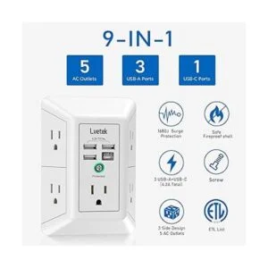 LVETEK Cargador de pared USB protector de sobretensión_3