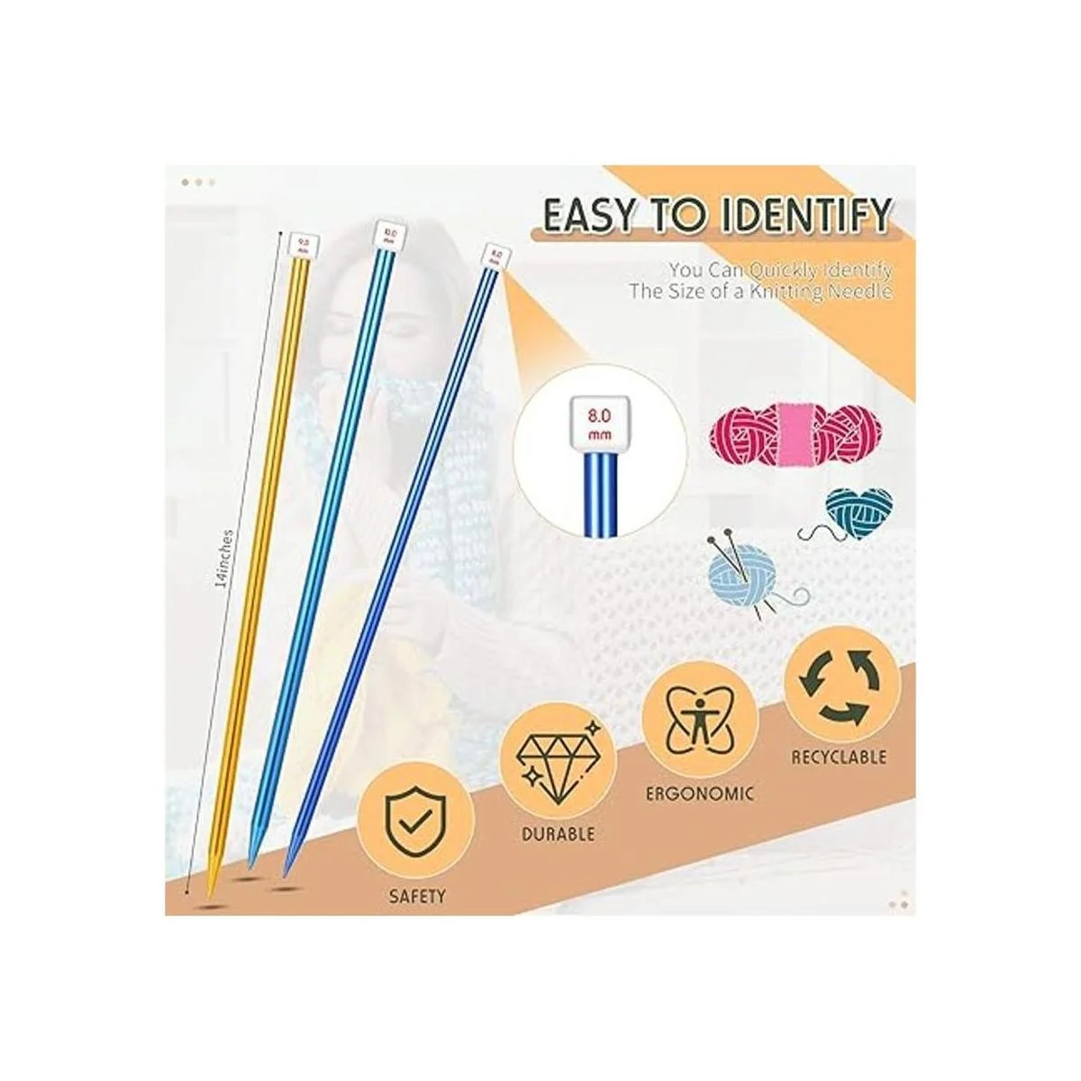 Juego de 6 piezas3 pares de agujas de tejer rectas de_2