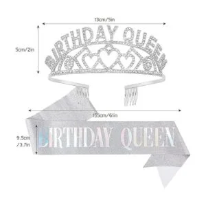 CAVETEE Corona y banda de plata para cumpleaños tiara y_4