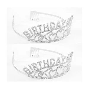 CAVETEE Corona y banda de plata para cumpleaños tiara y_3