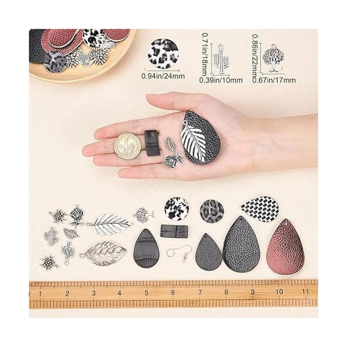 SUNNYCLUE DIY Make 10 pares de aretes redondos de cuero_3