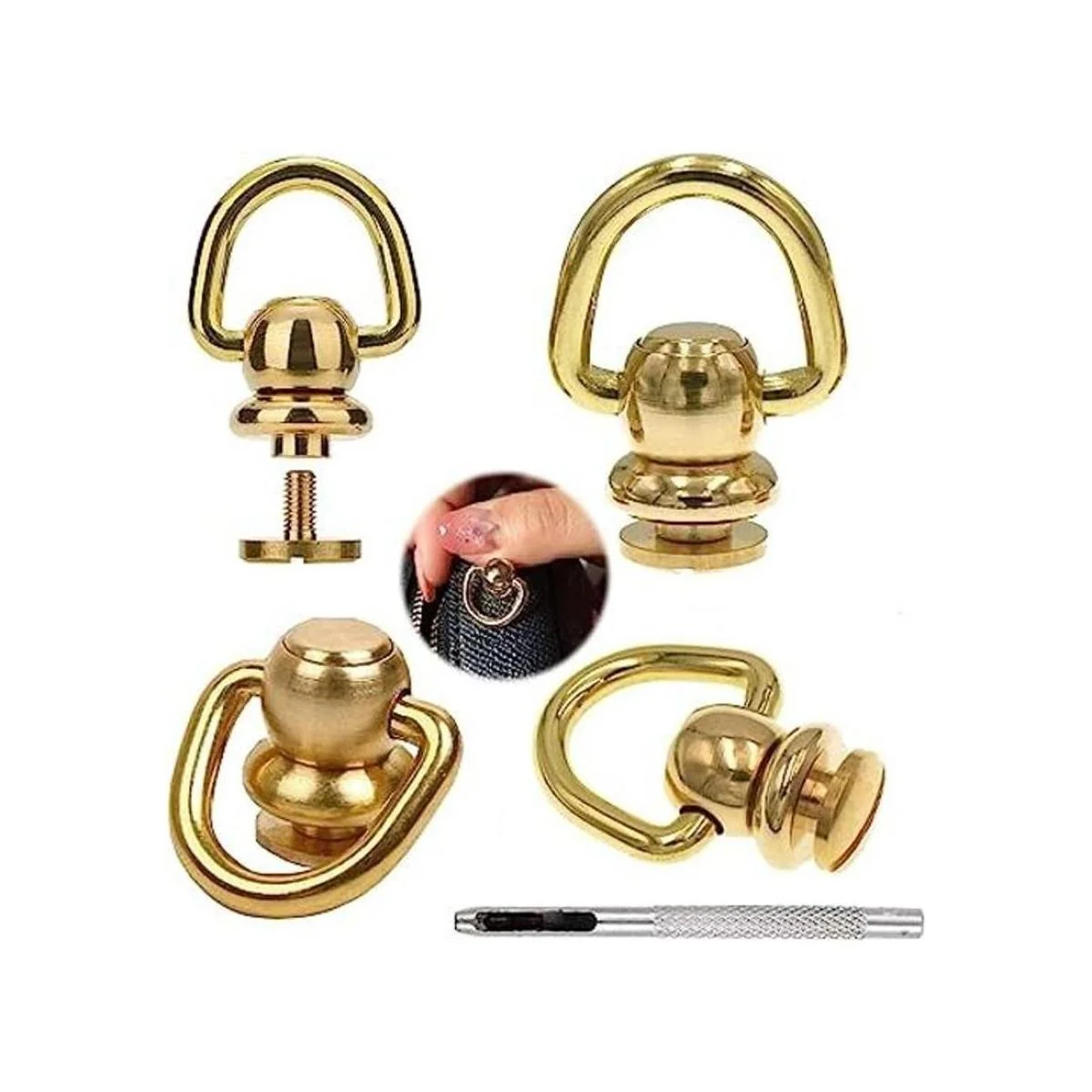 4 piezas de latón con remaches de bola anillo en D para_1