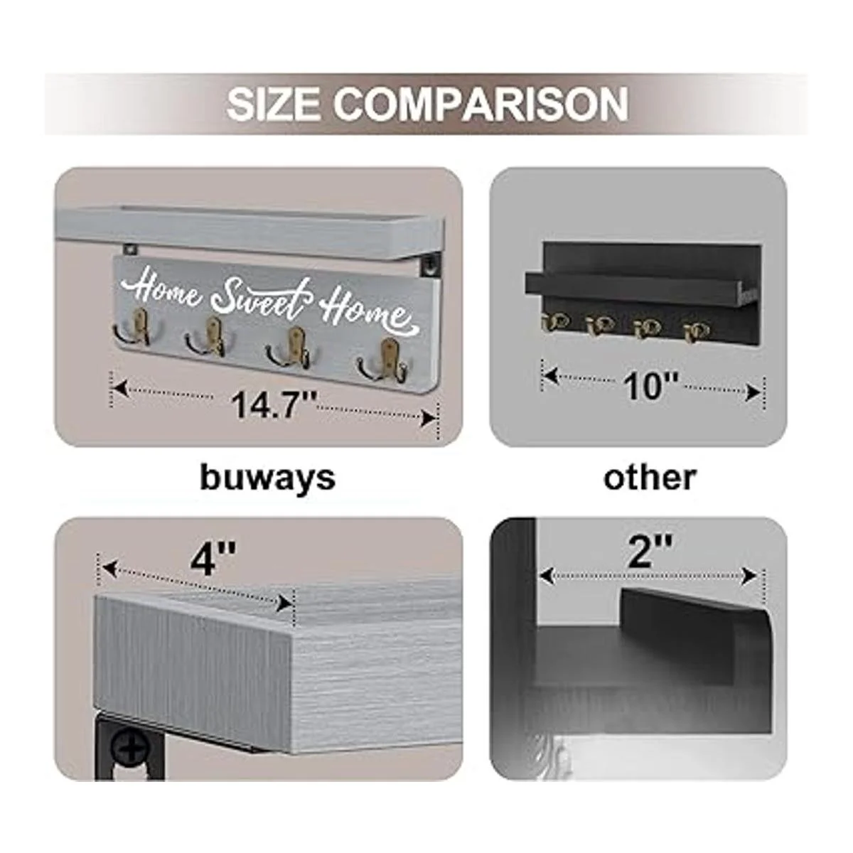buways Soporte para llaves y correo de madera con 4_6