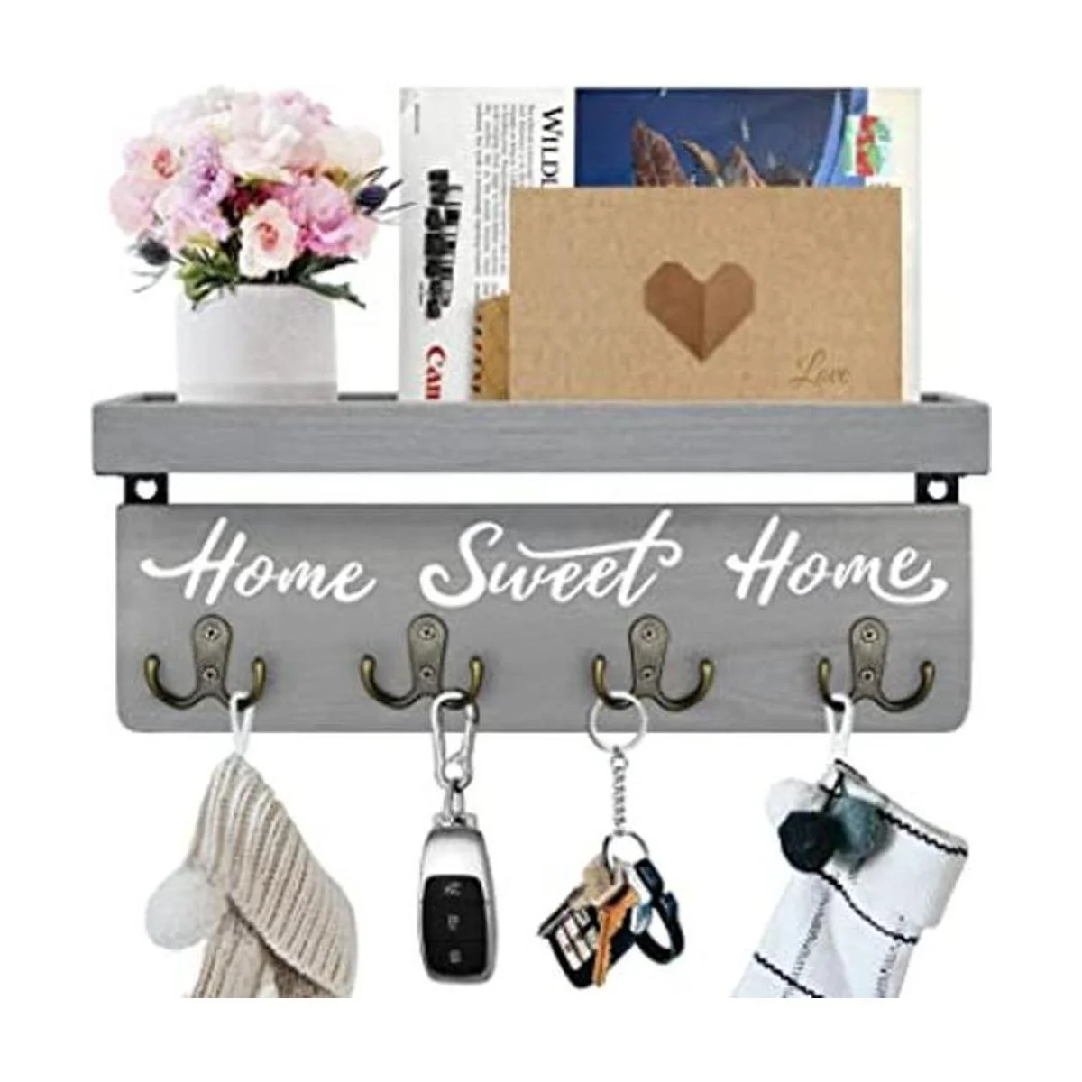 buways Soporte para llaves y correo de madera con 4_1