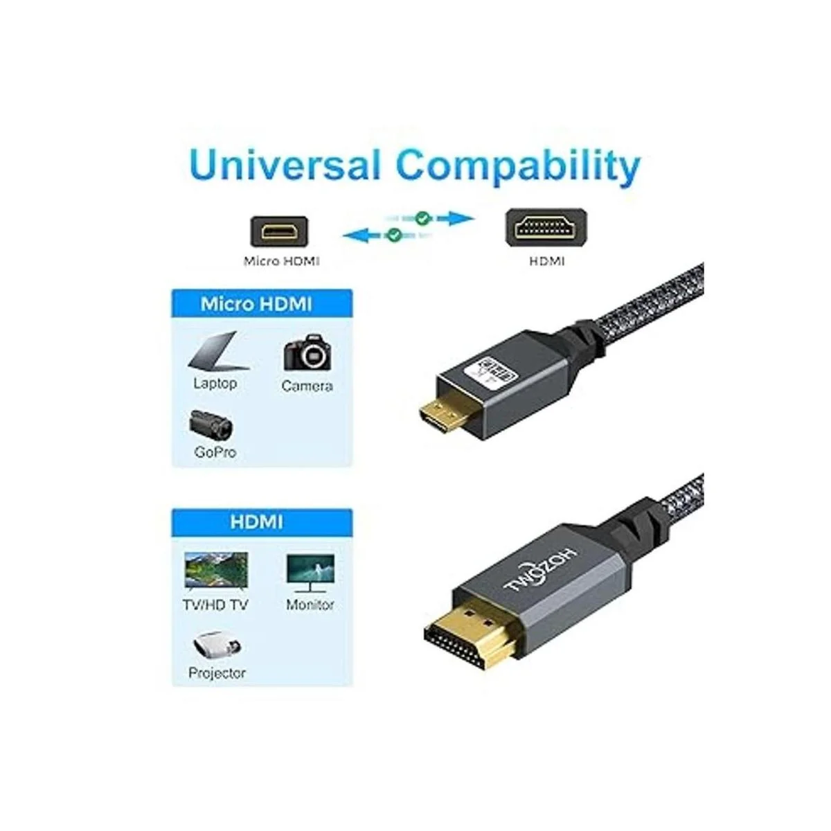 Twozoh Cable 4K Micro HDMI a HDMI de 10 pies cable_2