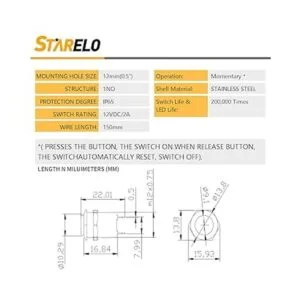 Starelo 5 interruptores de botón momentáneo de 0.472 in_3